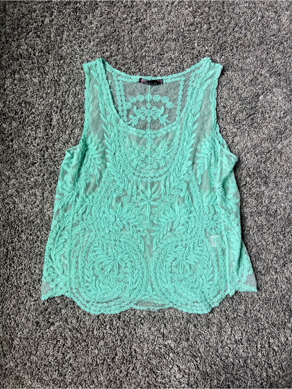 Embroidered Mint Lace Tank Top - Lightweight Sleeveless Blouse